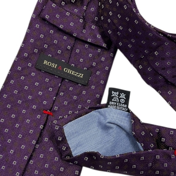 ROSI & GHEZZI Purple/White Geometric Silk LUXURY Tie ITALY - Picture 3 of 5